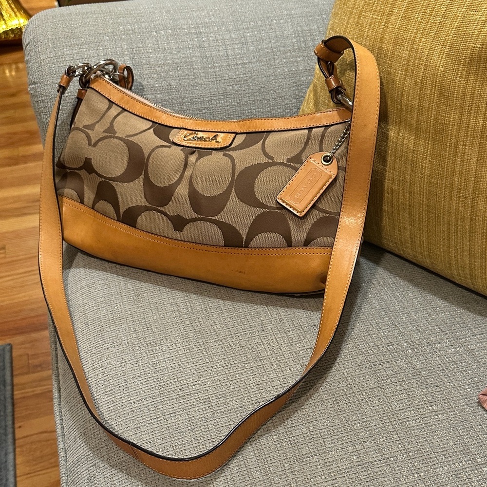 Coach Signature Brown and Tan Shoulder Bag